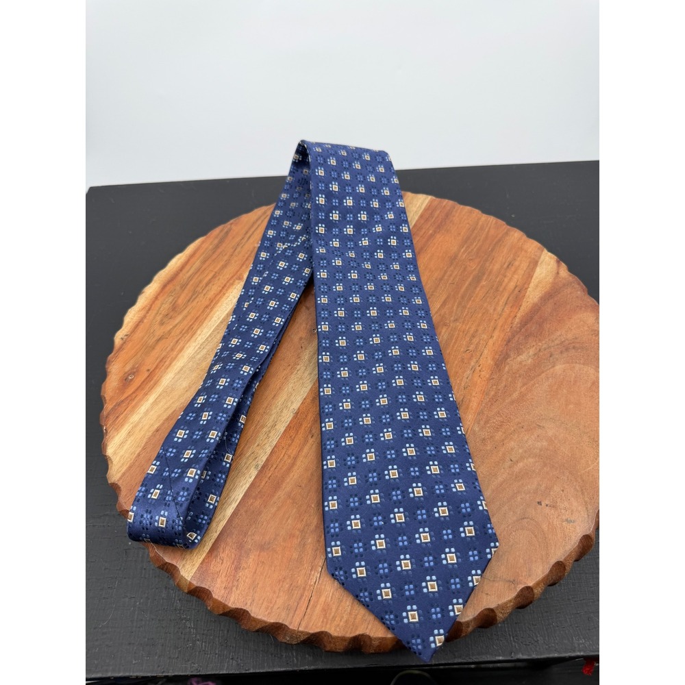 Ermenegildo Zegna Geometric Medallion Silk Tie Mens 58" Blue Italian Luxury